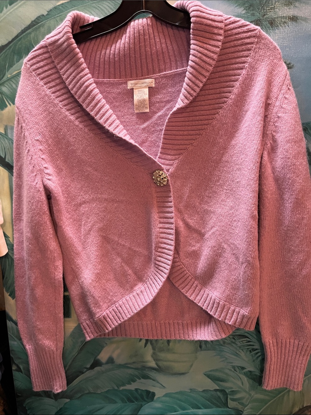 Y2K  2000 Worthington Dusty purple Shawl Collar Cardigan with Decorative Button